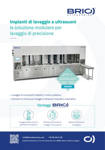 BRIO Ultrasonics. Lavaggio a ultrasuoni di precisione. Macchine multistadio