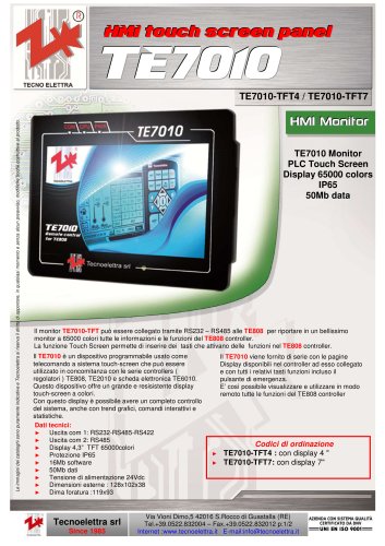 HMI Touch screen panel. TE7010