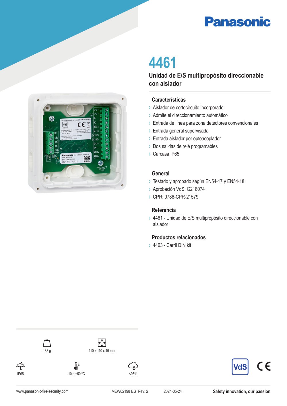 4461 Adressable multifunksjons I/O-enhet med isolator - Panasonic Fire & Security Europe AB