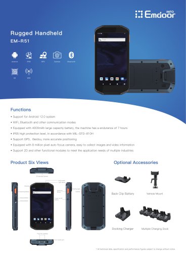 Android 12 Rugged Handheld WiFi Bluetooth Communication / 4000mAh Large Capacity Battery / Seven Hours Endurance / IP65 High Protection Grade GPS