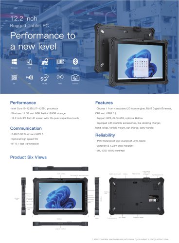 Emdoor Info. 5G 12.2 inch Windows 11 Rugged Tablet EM-I20A