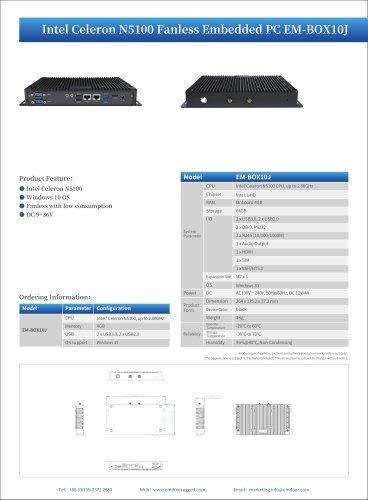 Emdoor Info. Windows 10 Industrial Embedded PC Box EM-BOX10J