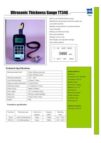 Portable Ultrasonic Thickness Gauge TT340