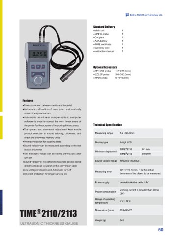 TIME2110/2113 Ultrasonic Thickness Gauge