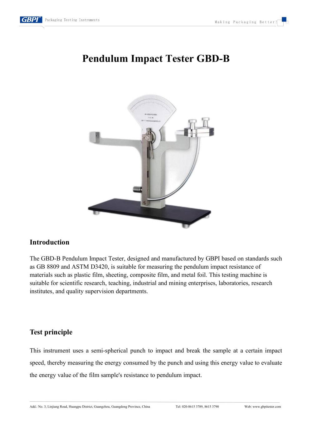 GBD-B Pendulum impact tester A0 (20250530) - Guangzhou Biaoji Packaging Equipment Co., Ltd.