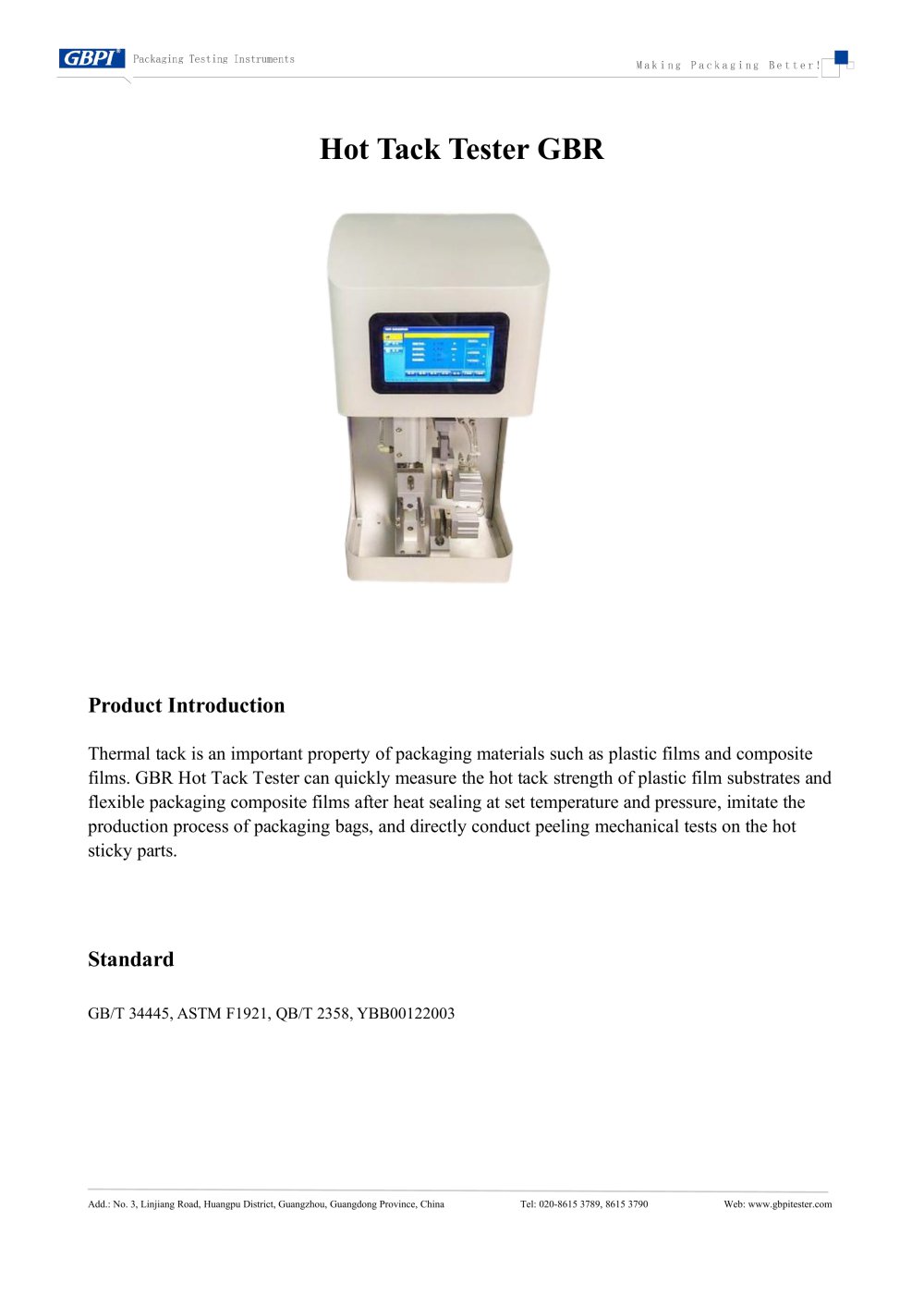 GBR Hot Tack Tester Catalogue (20260509) 2026.7.1 update - Guangzhou Biaoji Packaging Equipment Co., Ltd.