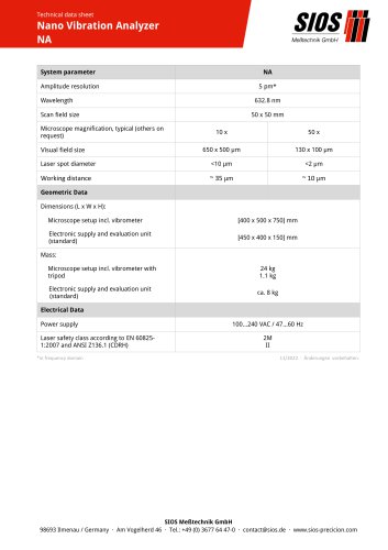 Technical data sheet: Nano Vibration Analyzer NA