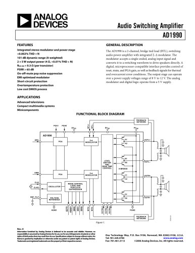 AD1990:  Class-D Audio Power Amplifier – 2 × 5W 