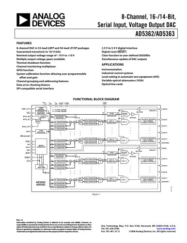 AD5362/AD5363: 8-Channel, 16/14-Bit, Serial Input, Voltage-Output DAC Data Sheet (Rev. A)