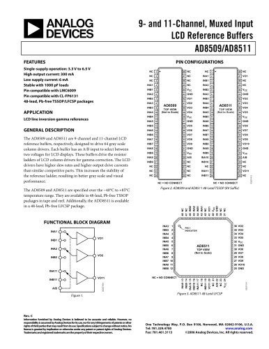 AD8509 9-Channel, Multiplexed Input, LCD Driver