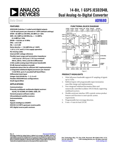 AD9680: 14-Bit, 1 GSPS JESD204B, Dual Analog-to-Digital Converter