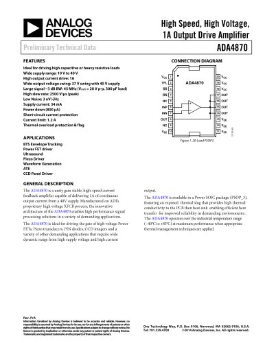 ADA4870: High Speed, High Voltage, 1A Output Drive Amplifier