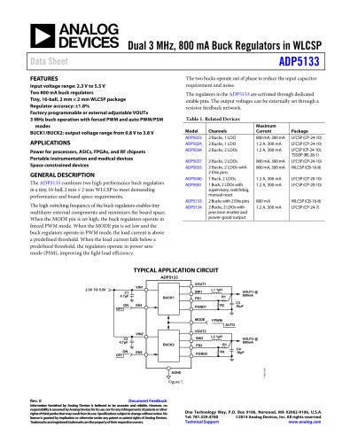 ADP5133: Dual 3 MHz, 800 mA Buck Regulators in WLCSP