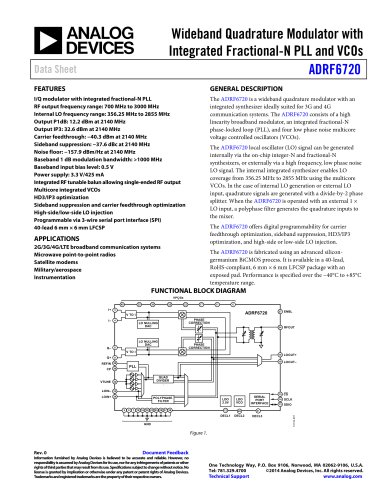 ADRF6720: Wideband Quadrature Modulator with Integrated Fractional-N PLL and VCOs