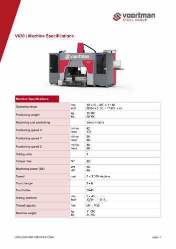 V630 - Machine Specifications