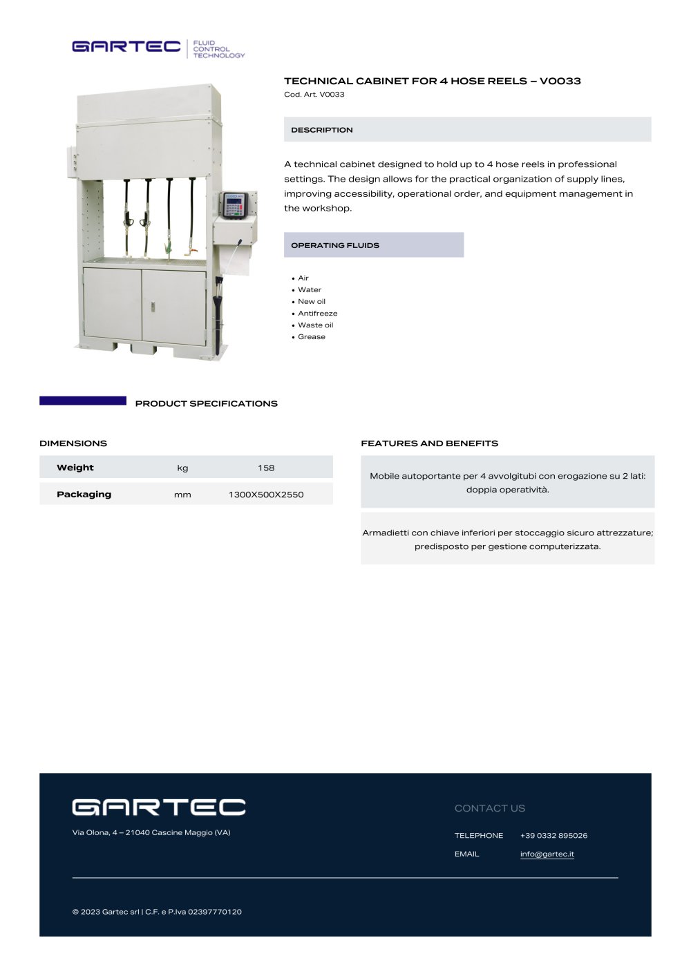 TECHNICAL CABINET FOR 4 HOSE REELS &ndash; V0033  - Gartec s.r.l.