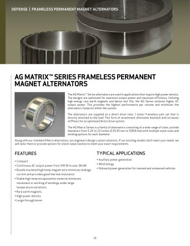 AG MATRIX™ SERIES FRAMELESS PERMANENT MAGNET ALTERNATORS