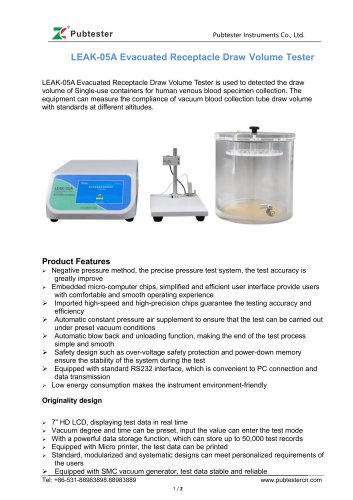 LEAK-05A Evacuated Receptacle Draw Volume Tester