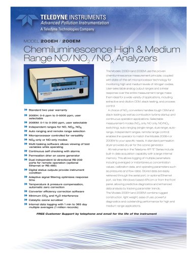 Chemiluminescene High & Medium Range NO/NO2/NOX Analyzers