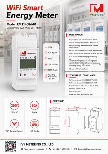 IVY Single Phase Two Wires WiFi Meter EM114084-01
