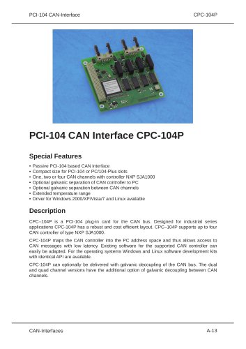 PCI­104 CAN Interface CPC­104P