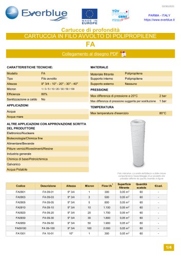 Cartucce di profondità CARTUCCIA IN FILO AVVOLTO DI POLIPROPILENE