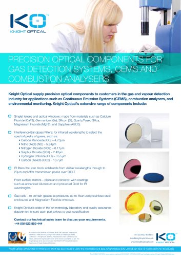 Precision Optical Components for Gas Detection Systems, CEMs and Combustion Analysers