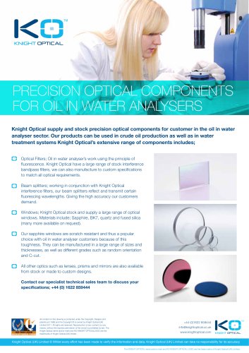 Precision Optical Components for Oil in Water Analysers