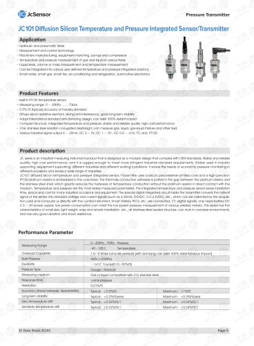 JC101 Diffusion Silicon Temperature and Pressure Integrated Sensor/Transmitter