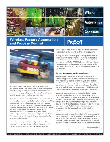 Wireless Factory Automation and Process Flyer