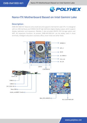 Nano-ITX Motherboard Based on Intel Gemini Lake