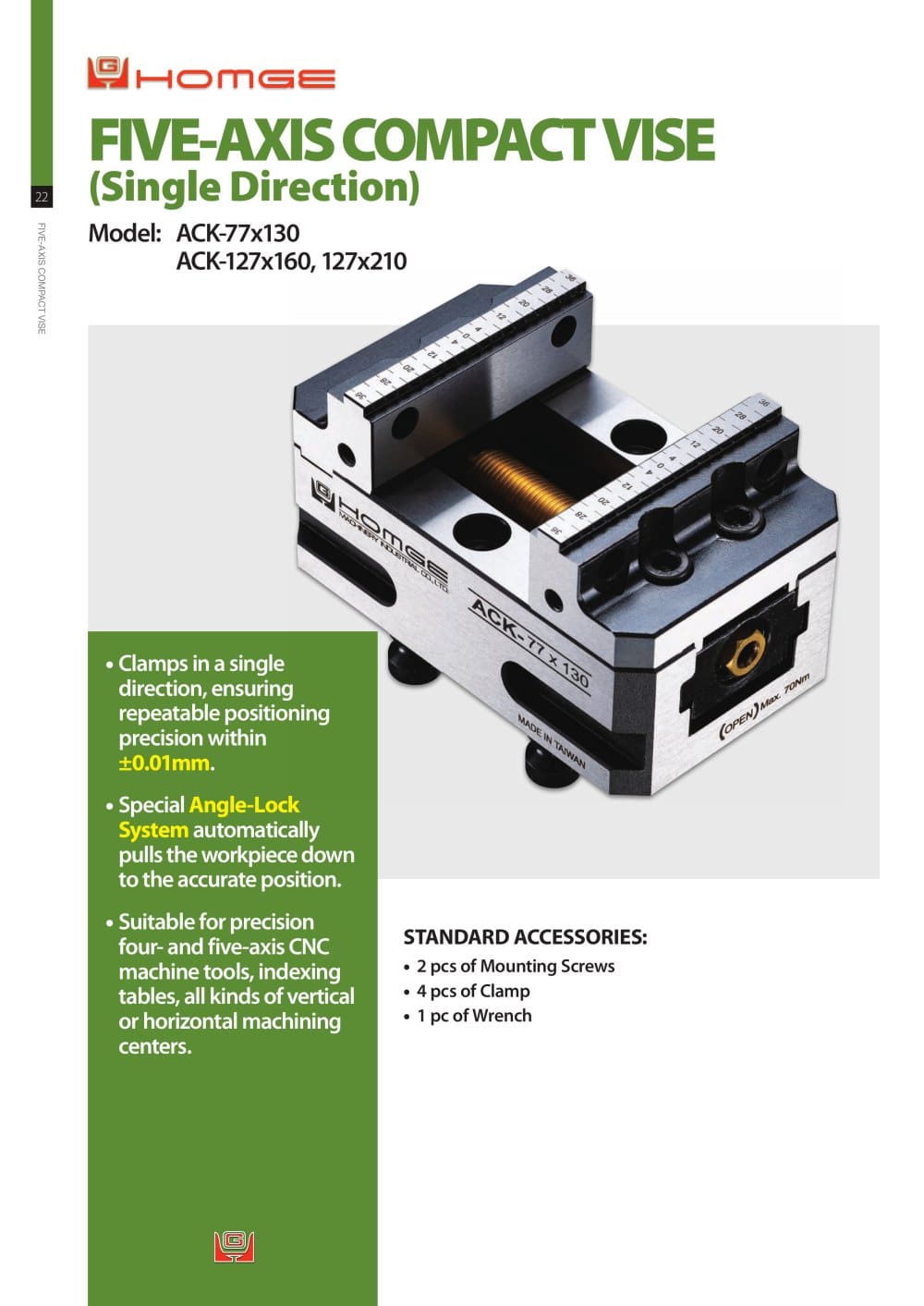 FIVE-AXIS COMPACT VISE (ACK-, Single Direction) - HOMGE MACHINERY IND. CO., LTD.