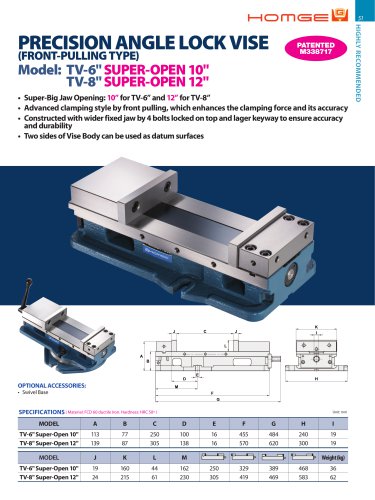 PRECISION ANGLE LOCK VISE (FRONT-PULLING TYPE)_ TV-6" SUPER-OPEN 10",TV-8" SUPER-OPEN 12"