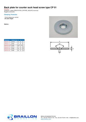 Back plate for counter suck head screw type CP 01