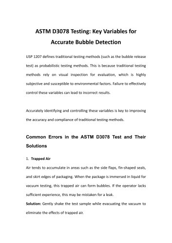 ASTM D3078 Testing: Key Variables for Accurate Bubble Detection