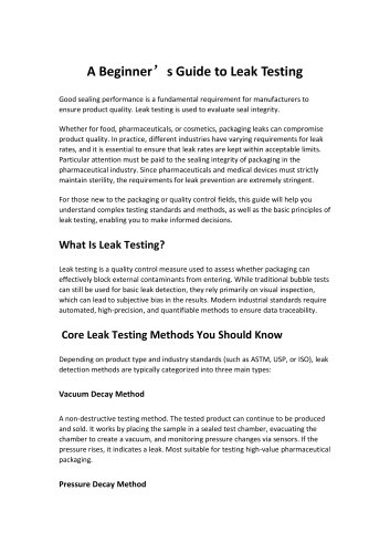 A Beginner&rsquo;s Guide to Leak Testing