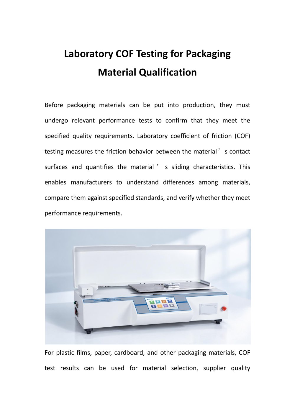 Laboratory COF Testing for Packaging Material Qualification - Jinan Saicheng Electronic Technology Co.,LTD