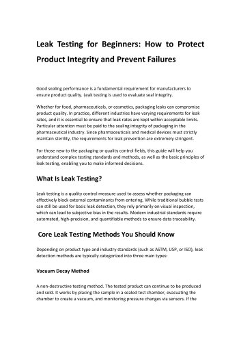 Leak Testing for Beginners: How to Protect Product Integrity and Prevent Failures