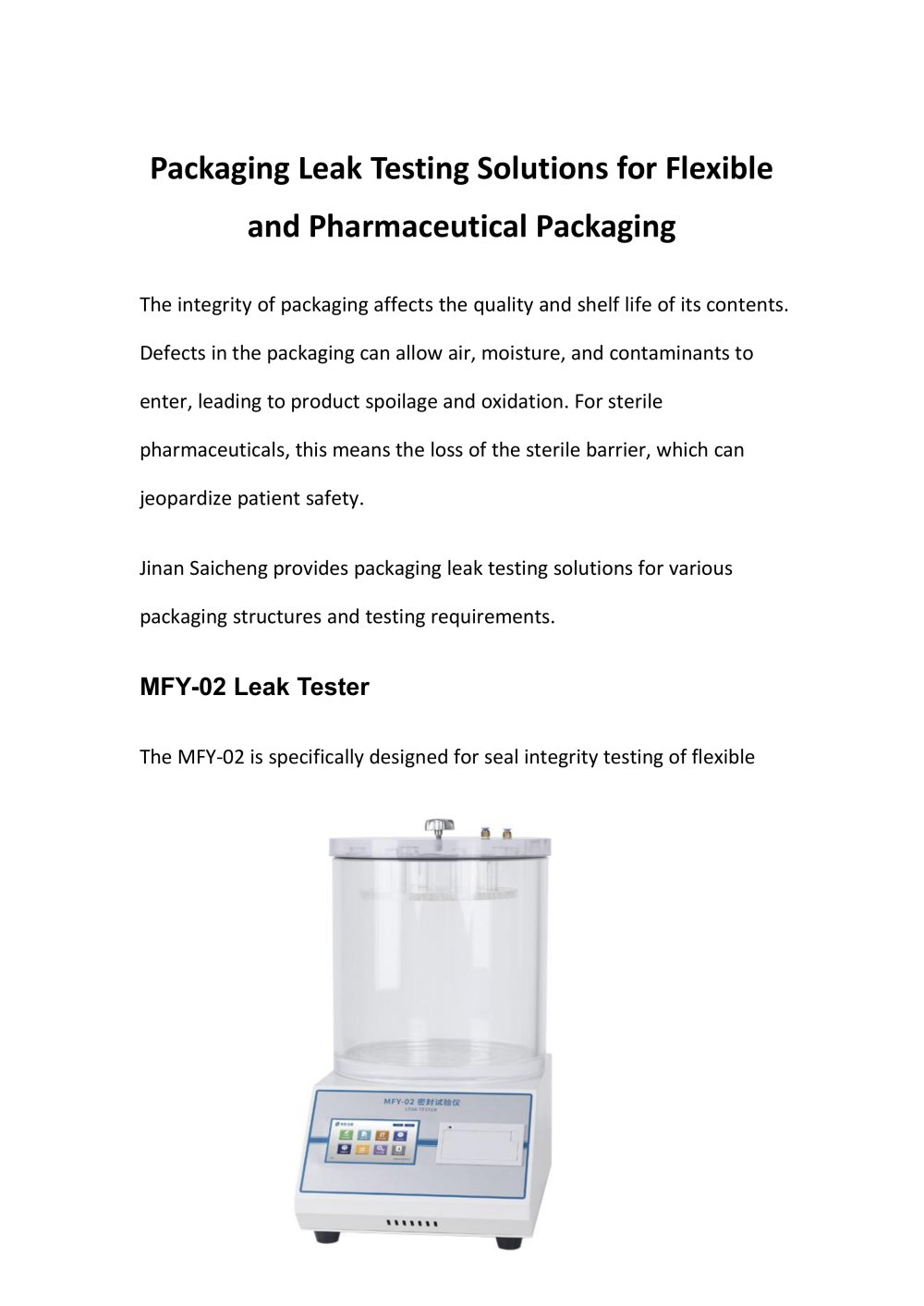 Packaging Leak Testing Solutions for Flexible and Pharmaceutical Packaging - Jinan Saicheng Electronic Technology Co.,LTD