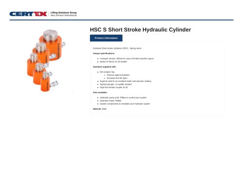 HSC S Short Stroke Hydraulic Cylinder