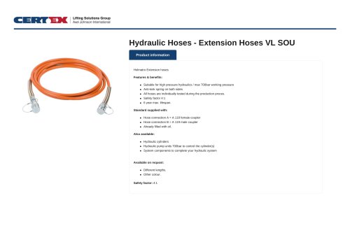 Hydraulic Hoses - Extension Hoses VL SOU