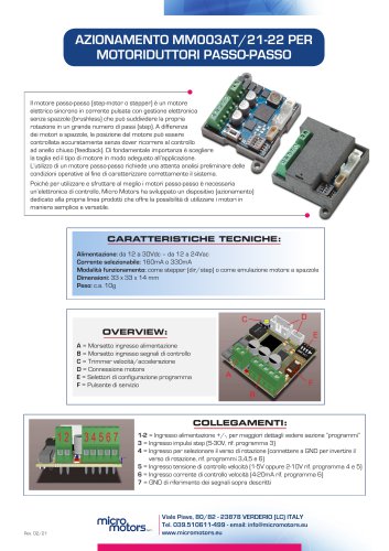 AZIONAMENTO MM003AT/21-22 PER MOTORIDUTTORI PASSO-PASSO