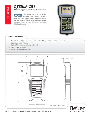 Cost-effective QTERM-G56 tethered graphic handheld HMI datasheet