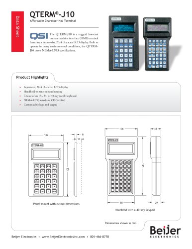 Inexpensive QTERM-J10 character terminal data sheet