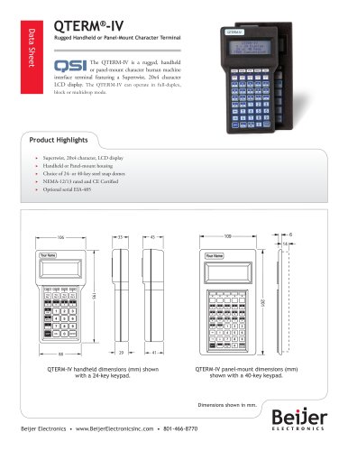 Rugged QTERM-IV character terminal data sheet