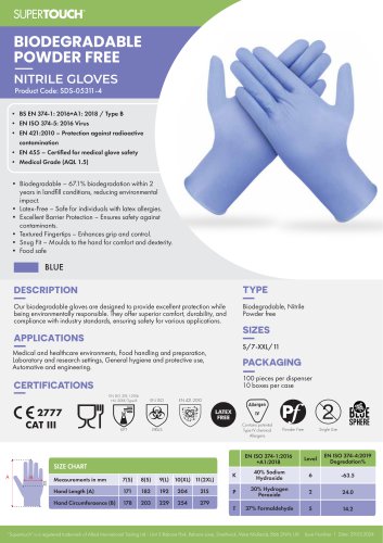 SDS-05311-4 / BIODEGRADABLE POWDER FREE NITRILE GLOVES