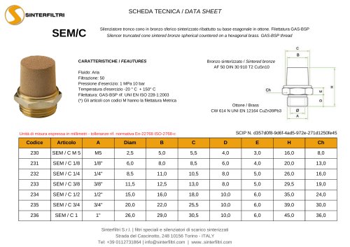 Data Sheet SEM C Silenziatore Sinterfiltri