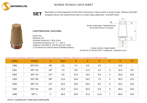 Data Sheet SET Silenziatore Sinterfiltri