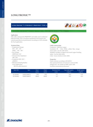 LONGTRONIC® ETHERNET PROFINET TYPE A Data electrical cable