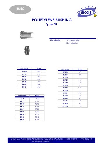 POLIETYLENE BUSHING Type BK